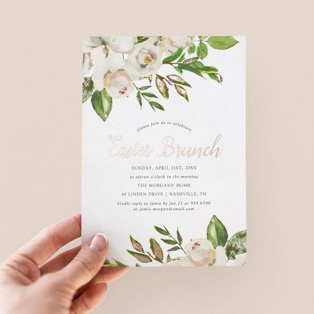 Gilded Blooms Easter Brunch Foil Invitation (Creator Uploaded)