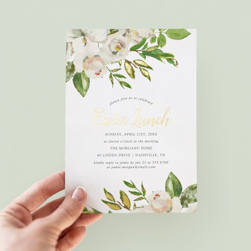 Gilded Blooms Easter Lunch Foil Invitation