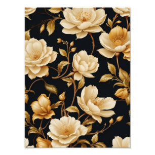 Gilded Blooms: Elegant White and Gold Floral Photo Print