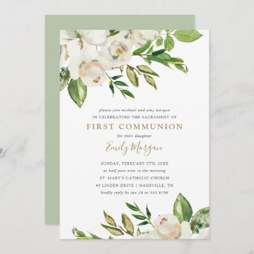 Gilded Blooms First Communion Invitation