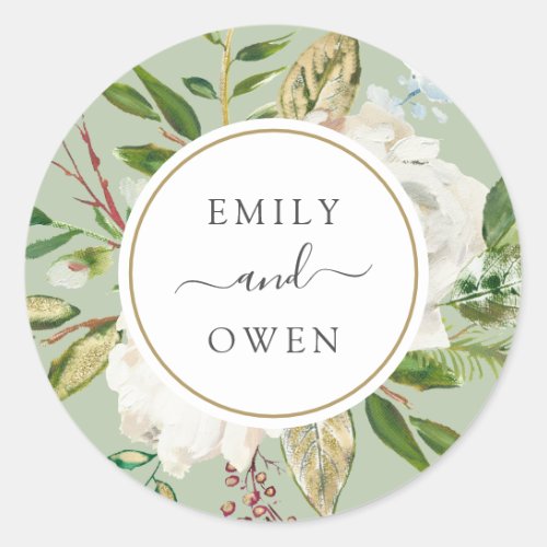 Gilded Blooms Floral Wreath Wedding Monogram Classic Round Sticker