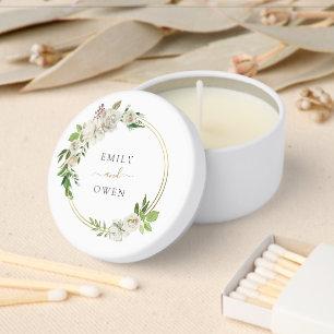 Gilded Blooms Floral Wreath Wedding Monogram Mini Candle Favors