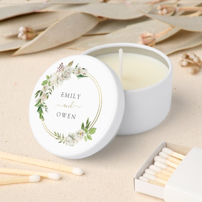 Gilded Blooms Floral Wreath Wedding Monogram Mini Candle Favors (Insitu)