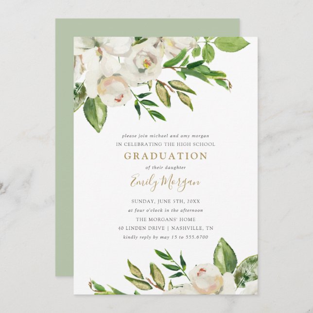 Gilded Blooms Graduation Party Invitation (Front/Back)