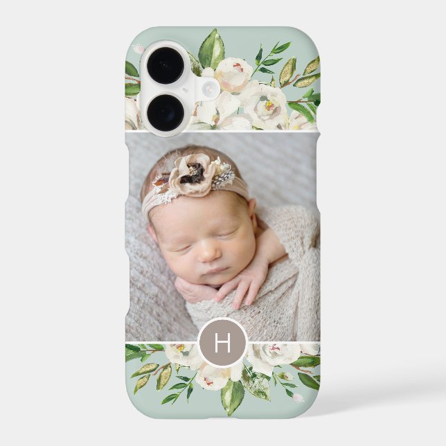 Gilded Blooms Mint | Monogrammed Photo Case-Mate iPhone Case (Back)