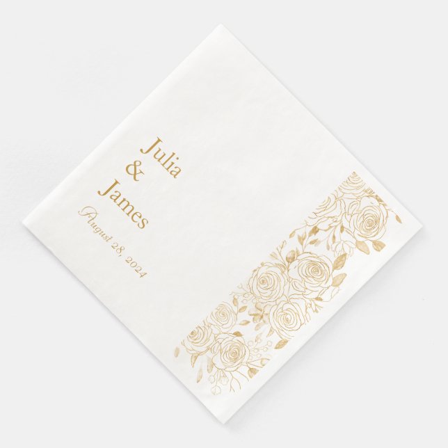GILDED Blooms Paper Dinner Napkins (Corner)