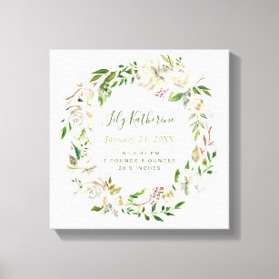 Gilded Blooms Personalized Baby Birth Stats Canvas Print