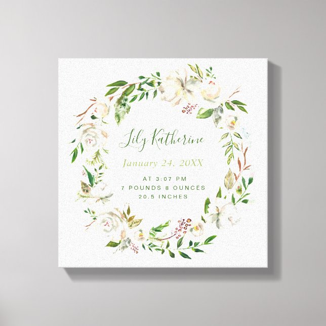 Gilded Blooms Personalized Baby Birth Stats Canvas Print (Front)