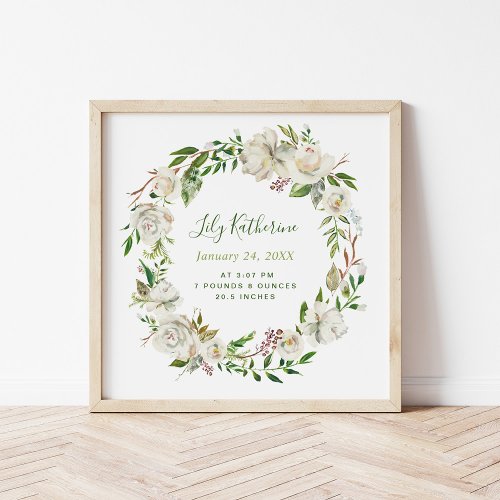 Gilded Blooms Personalized Baby Birth Stats Poster