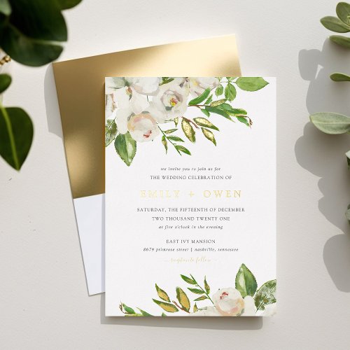 Gilded Blooms Wedding Foil Invitation