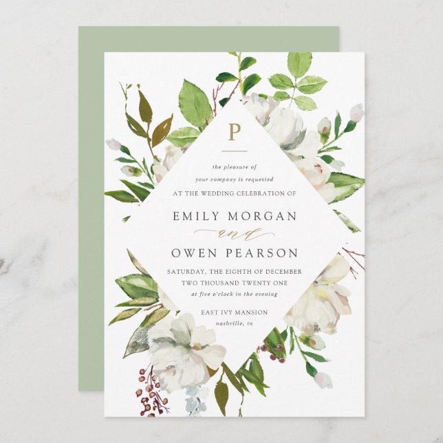 Gilded Blooms Wedding Invitation (Front/Back)