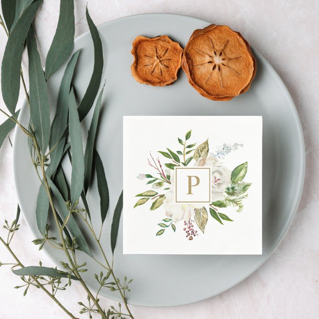 Gilded Blooms Wedding Monogram Napkins (Creator Uploaded)