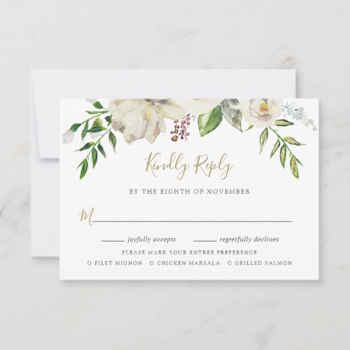 Gilded Blooms Wedding RSVP Card with Meal Choice