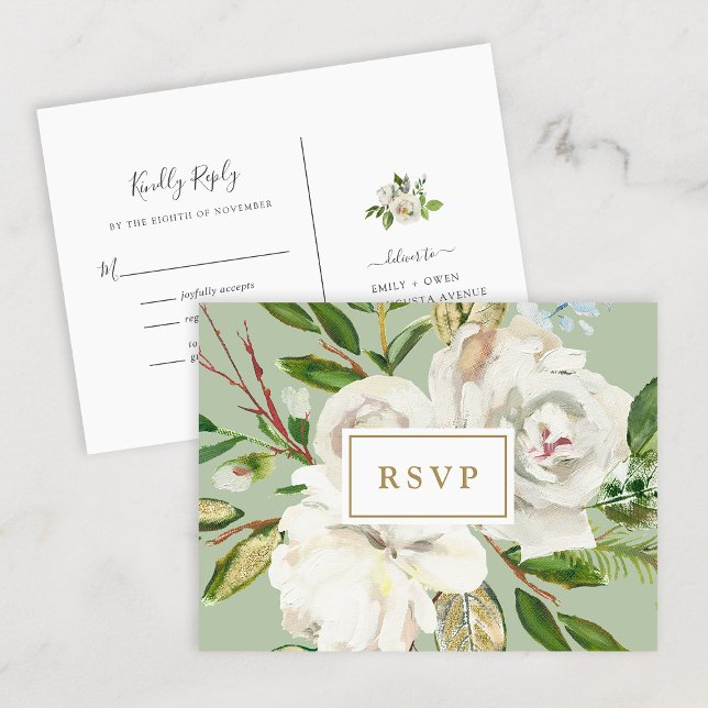 Gilded Blooms Wedding RSVP Postcard (Creator Uploaded)