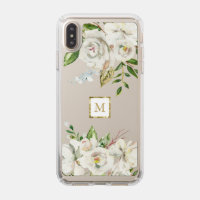 Gilded Blooms | White Painted Floral Gold Monogram Speck iPhone XS Max Case
