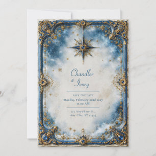 Gilded Blue Star Wedding Invitation