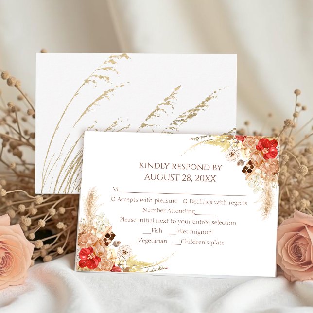 Gilded Boho Floral Autumn Wedding RSVP Cards (Creator Uploaded)