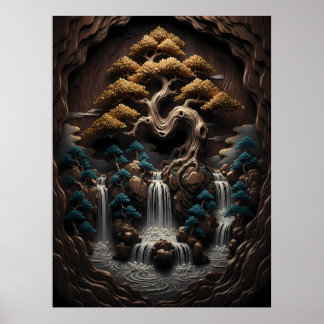 Gilded Bonsai: A Serene Woodland Retreat Poster