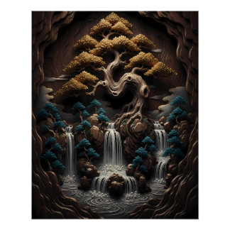 Gilded Bonsai: A Serene Woodland Retreat Poster