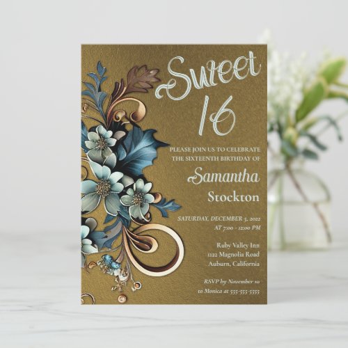 Gilded Botanical with Gold Sweet 16 Invitation