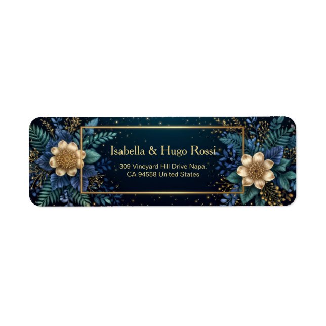 Gilded Bronze Botanical Midnight Address Label (Front)