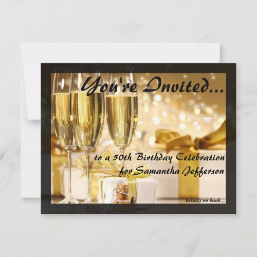Gilded Bubbly 50th Birthday Party Custom Invitations
