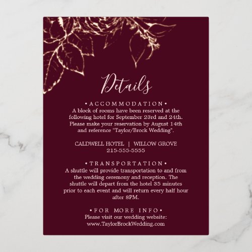 Gilded Burgundy Rose Gold Foil Blush Detail Card