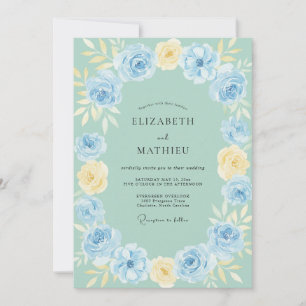 Gilded Butter Periwinkle Peony Wedding Invitation