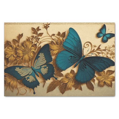 Gilded Butterfly Gold and Blue Decoupage Tissue Paper