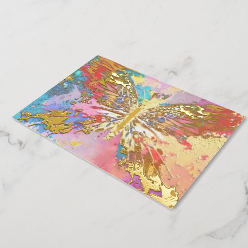 gilded butterfly gold foil purple pink blue card