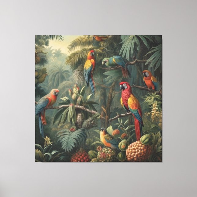 Gilded Canopy Scarlet Macaw and Pineapple Canvas Print (Front)
