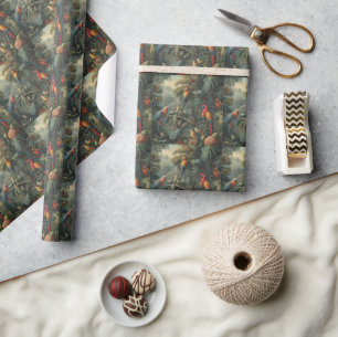 Gilded Canopy Scarlet Macaw and Pineapple Wrapping Paper