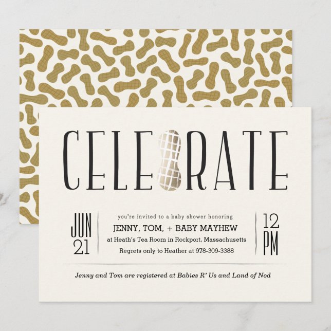 Gilded Celebrate The Peanut Baby Shower Invitation (Front/Back)