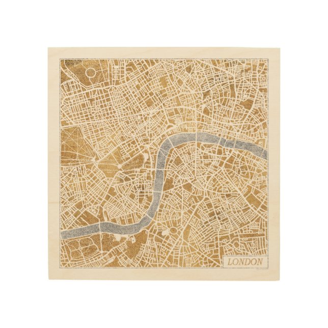 Gilded City Map Of London Wood Wall Art (Front)