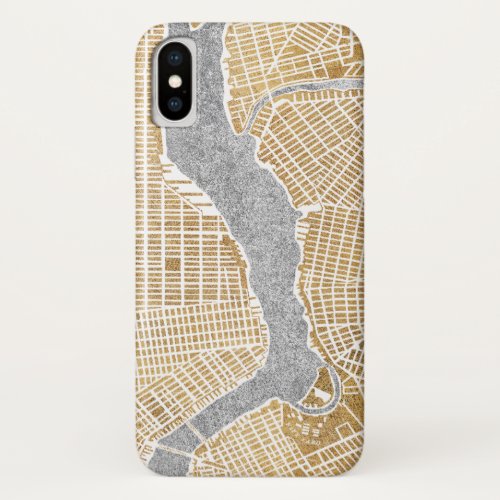 Gilded City Map Of New York iPhone X Case