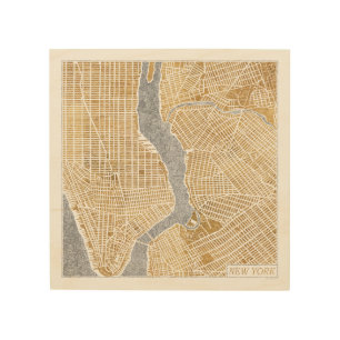 Gilded City Map Of New York Wood Wall Art
