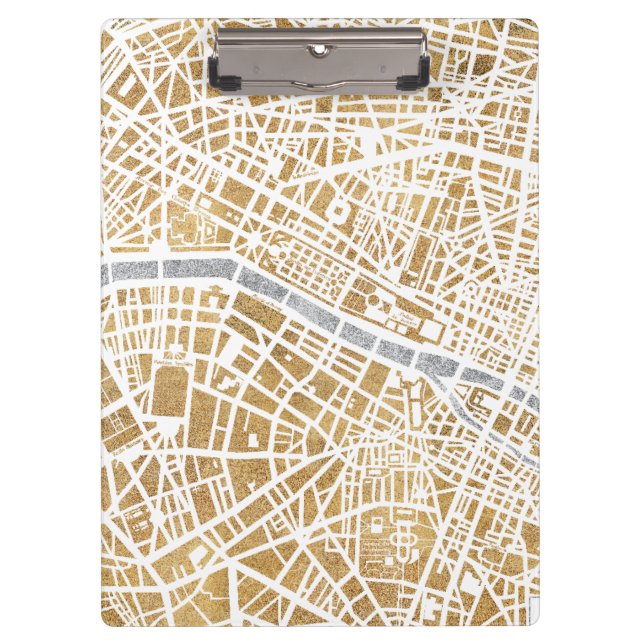 Gilded City Map Of Paris Clipboard (Front)