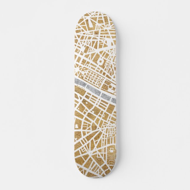 Gilded City Map Of Paris Skateboard (Front)