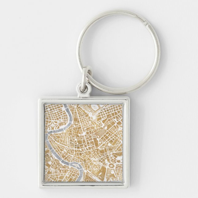 Gilded City Map Of Rome Keychain (Front)