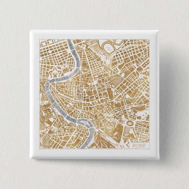 Gilded City Map Of Rome Pinback Button (Front)