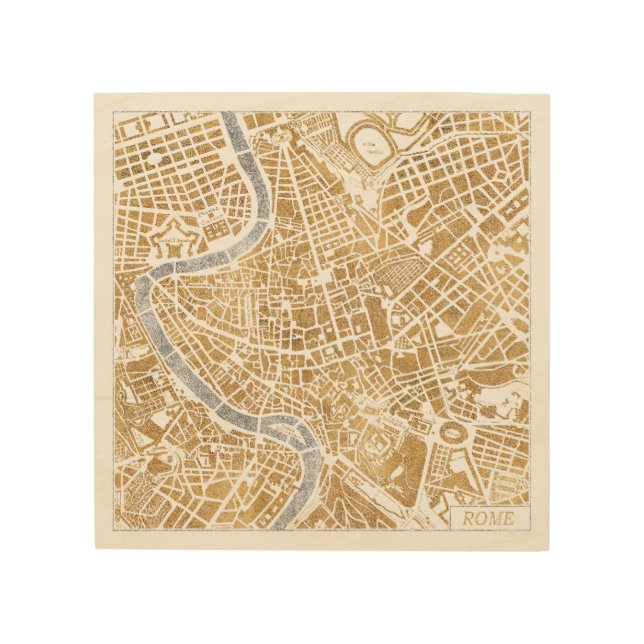 Gilded City Map Of Rome Wood Wall Decor (Front)
