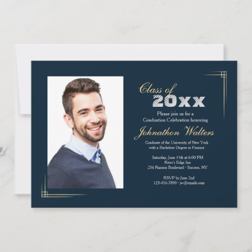 Gilded Corners Photo Graduation Invitation