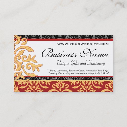 Customizable Gilded Damask Business Card for Elegant Shop