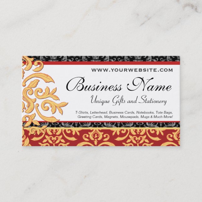 Gilded Damask Business Card for Elegant Shop (Front)