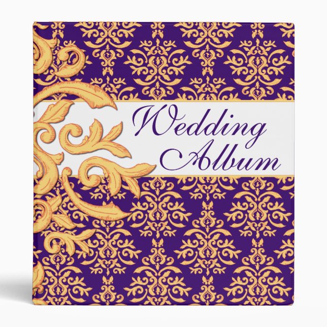Gilded Damask Gold & Purple Customizable Binder (Front)