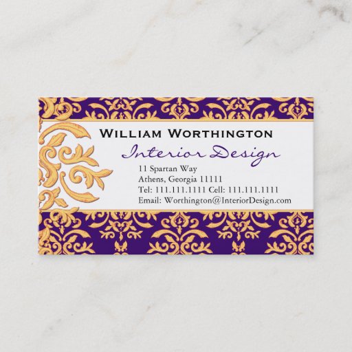 Customizable Gilded Damask Purple & Gold Elegant Business Cards