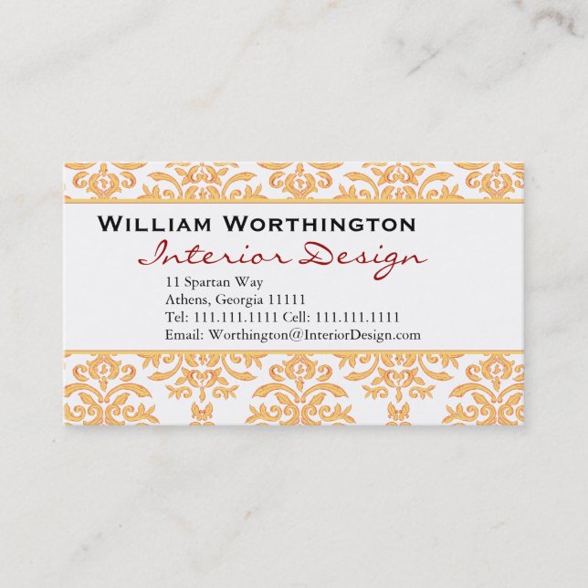 Gilded Damask White & Gold Elegant Business Cards (Front)