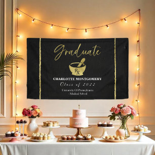 Gilded Dark Chalkboard Pharmacy School Graduation Banner