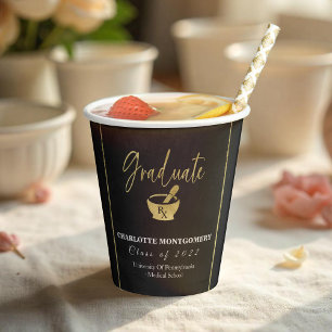 Gilded Dark Chalkboard Pharmacy School Graduation Paper Cups