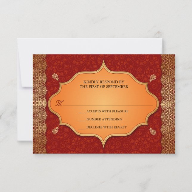 Gilded Edge Indian Frame Wedding Reply RSVP Card (Front)